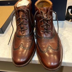 Gently worn brown leather ankle high boots